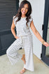 Striped Padded Shoulder Muscle Tee And Wide Leg Pants Lounge Set